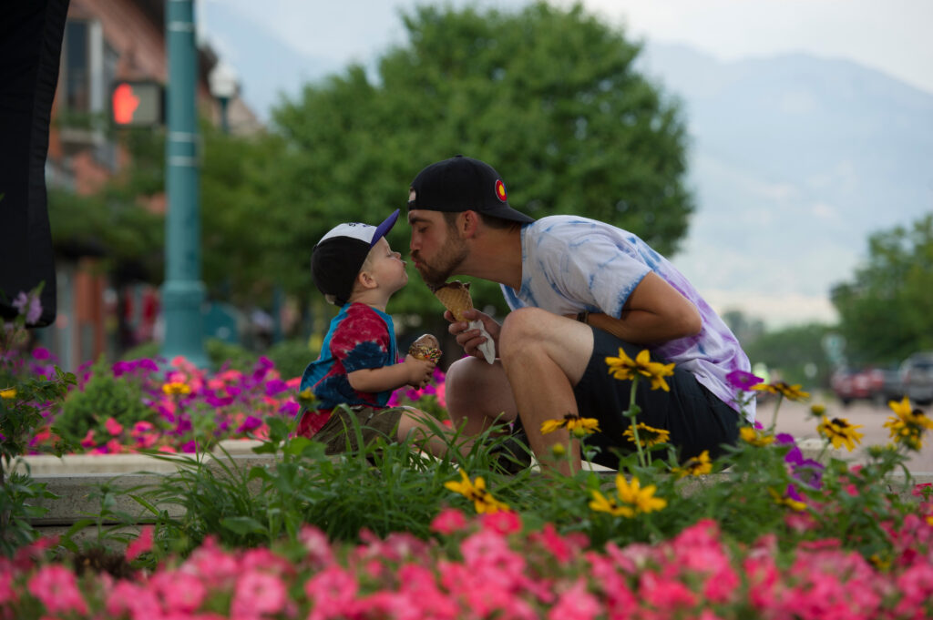 father and son with ice cream